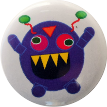 Monster badge blue yellow teeth